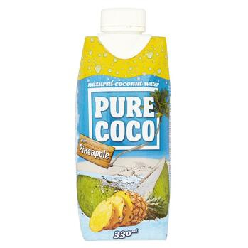 PURE COCO 100% kokosová voda s príchuťou ananásu 330 ml, expirácie