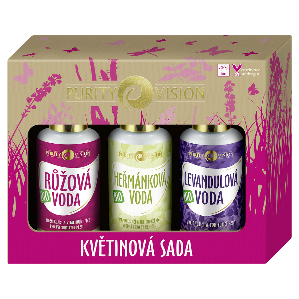 PURITY VISION Kvetinová súprava Ružová voda 100 ml + Harmančeková voda 100 ml + Levanduľová voda 100 ml Darčekové balenie kúpite na Mojalekaren.sk