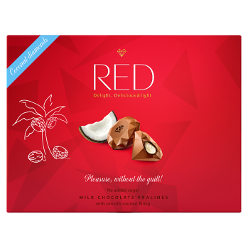 RED Bonboniéra bez pridaného cukru pralinky s kokosovou náplňou 132 g