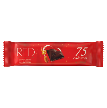 RED Horká čokoládová tyčinka s pomarančovou príchuťou a mandľami bez pridaného cukru 26 g