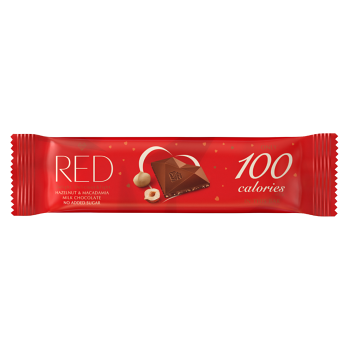 RED Mliečna čokoládová tyčinka s makadamovými a lieskovými orechmi bez pridaného cukru 26 g