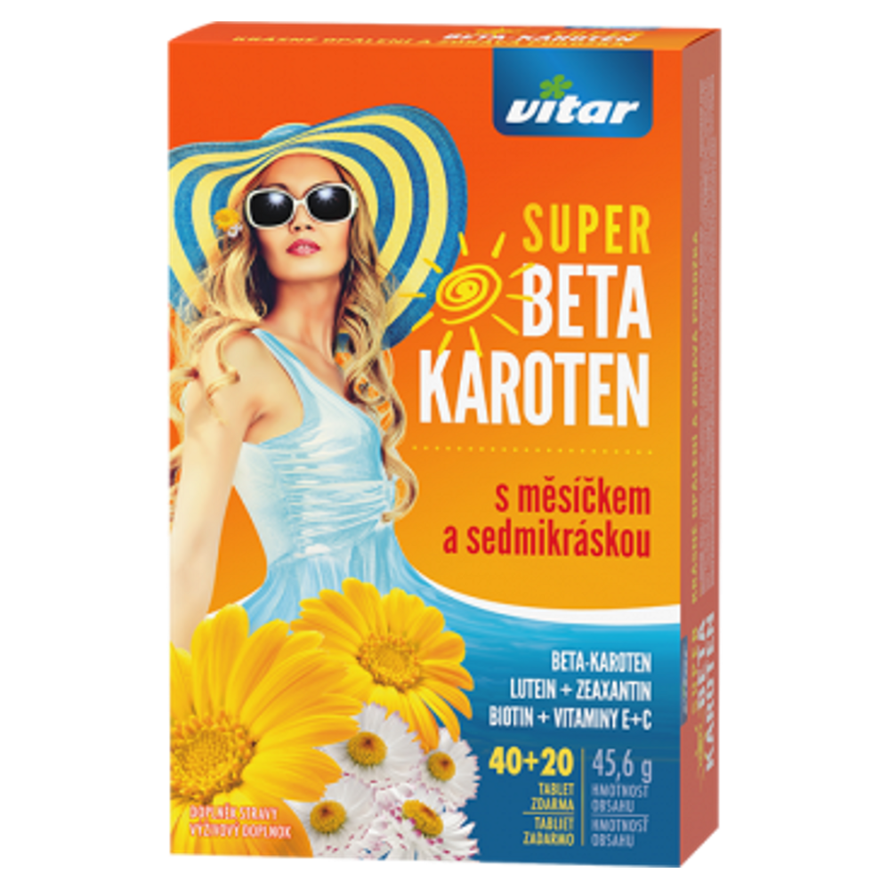 Vitar Super Beta-karoten s nechtíkom a sedmokráskou tablety pre krásne opálenie a zdravú pokožku 60 tbl kúpite na Mojalekaren.sk