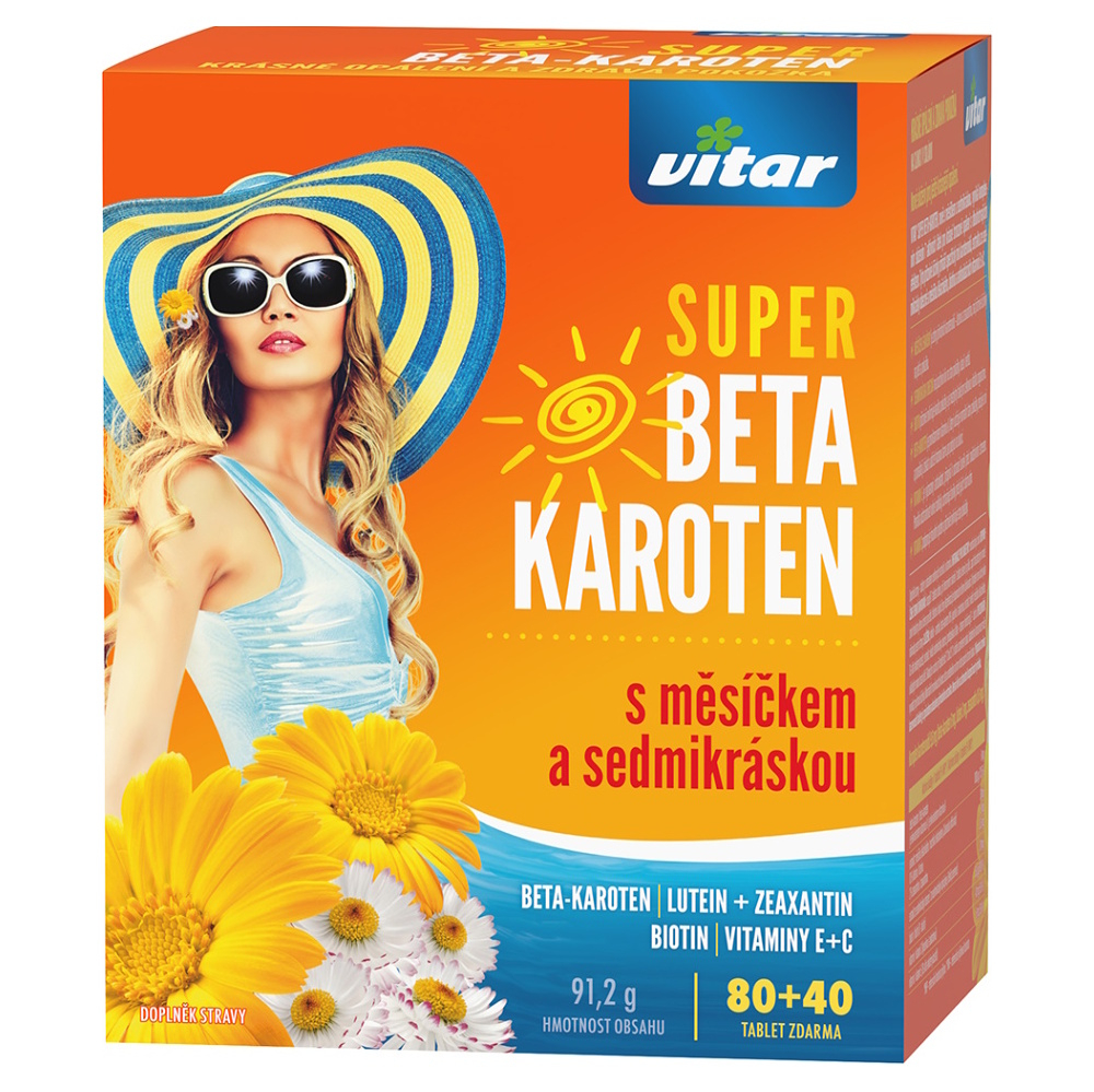 Vitar Super Beta-karoten s nechtíkom a sedmokráskou tablety pre krásne opálenie a zdravú pokožku 120 tbl kúpite na Mojalekaren.sk