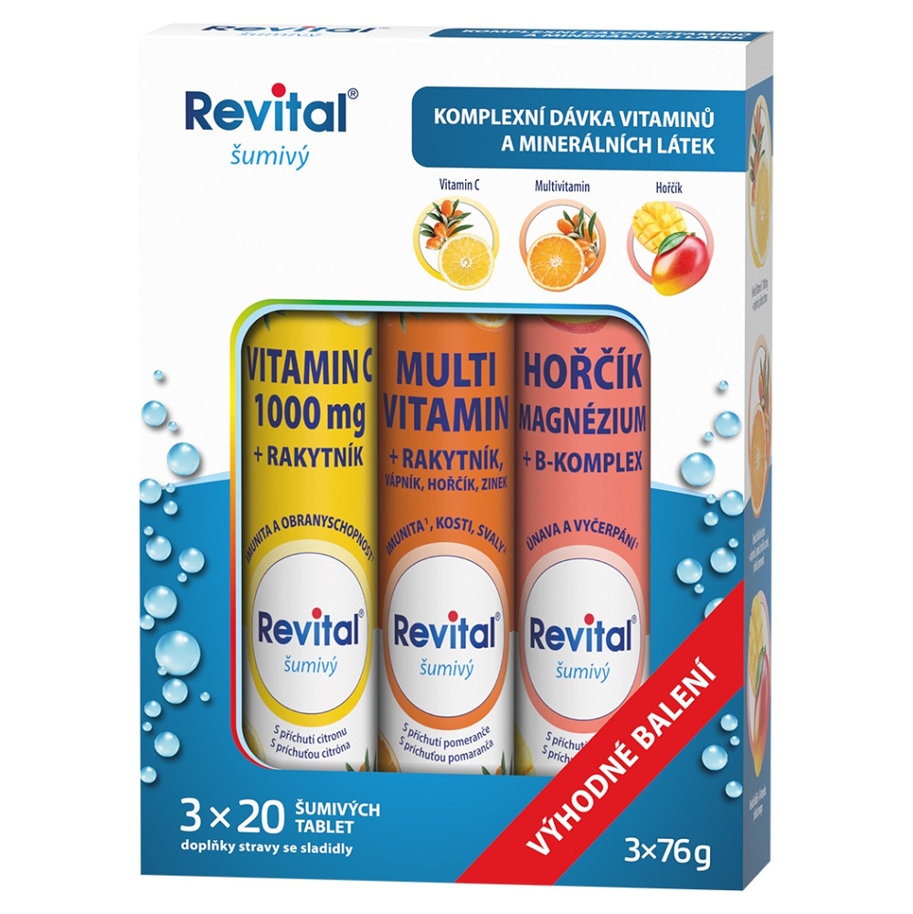 REVITAL Vitamín C + multivitamín + horčík 3 x 20 šumivých tabliet