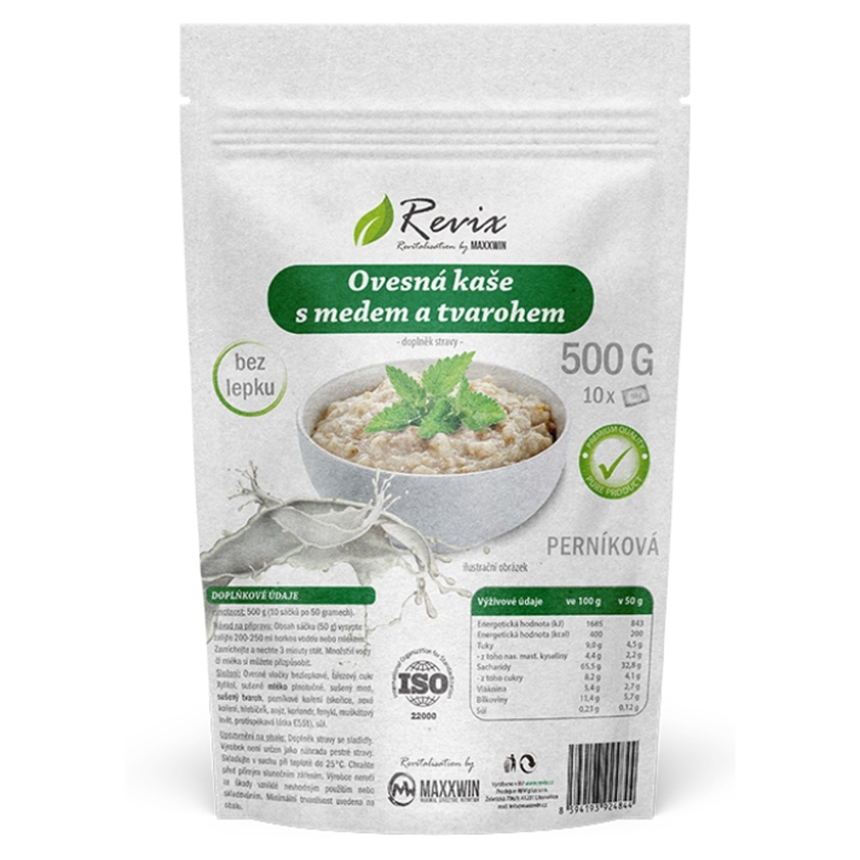 REVIX Ovsená kaša s medom a tvarohom príchuť perník 500 g