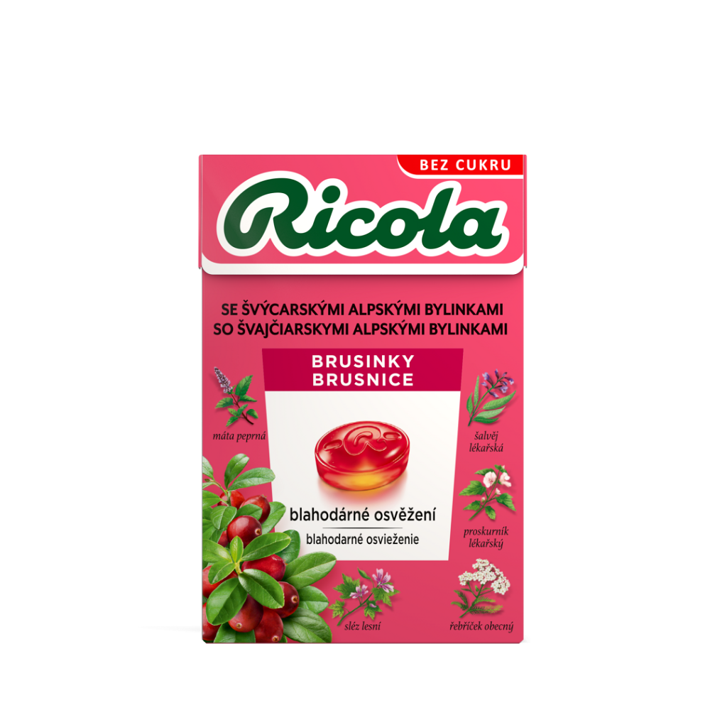 E-shop RICOLA Bylinné cukríky bez cukru brusnica 40 g