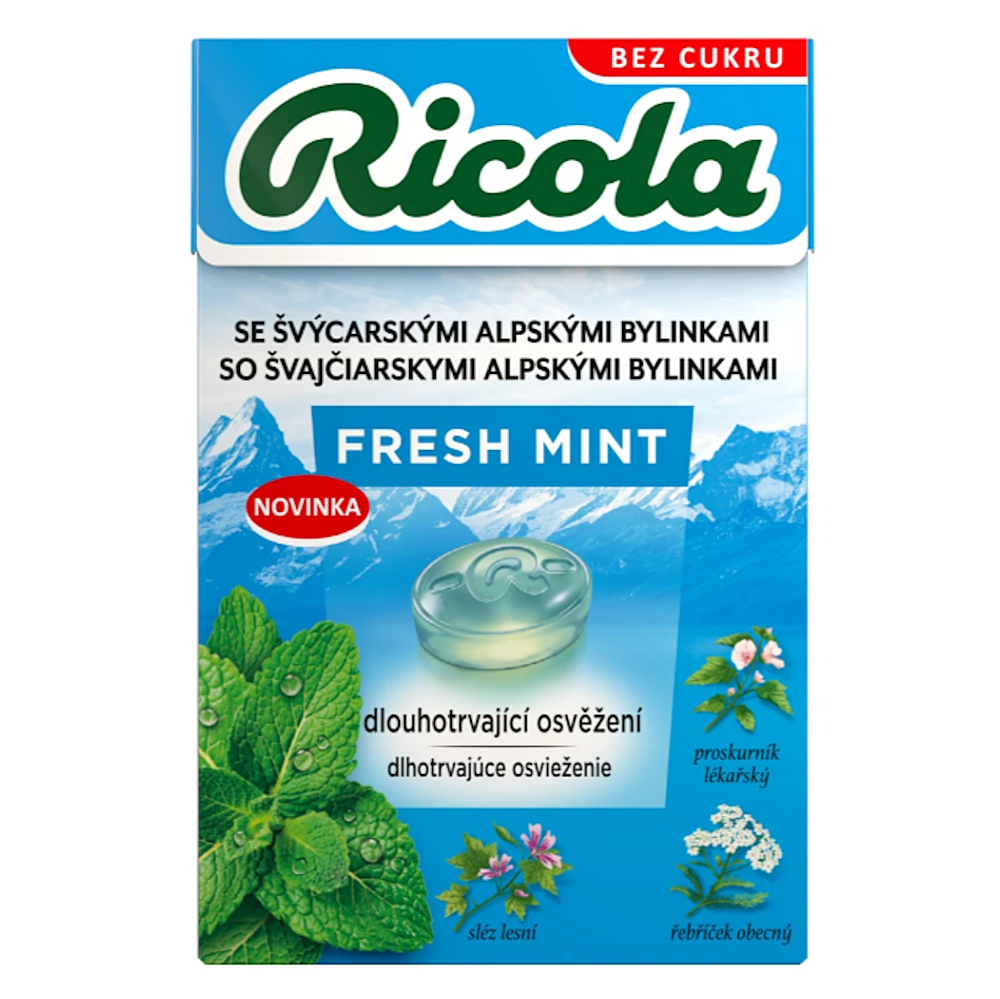 E-shop RICOLA Fresh mint bez cukru cukríky 40 g