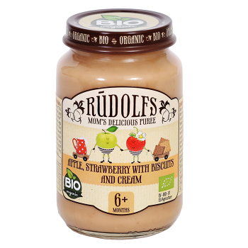 RUDOLFS Bio jablko, jahody, sušienky, smotana 6m+ 190 g