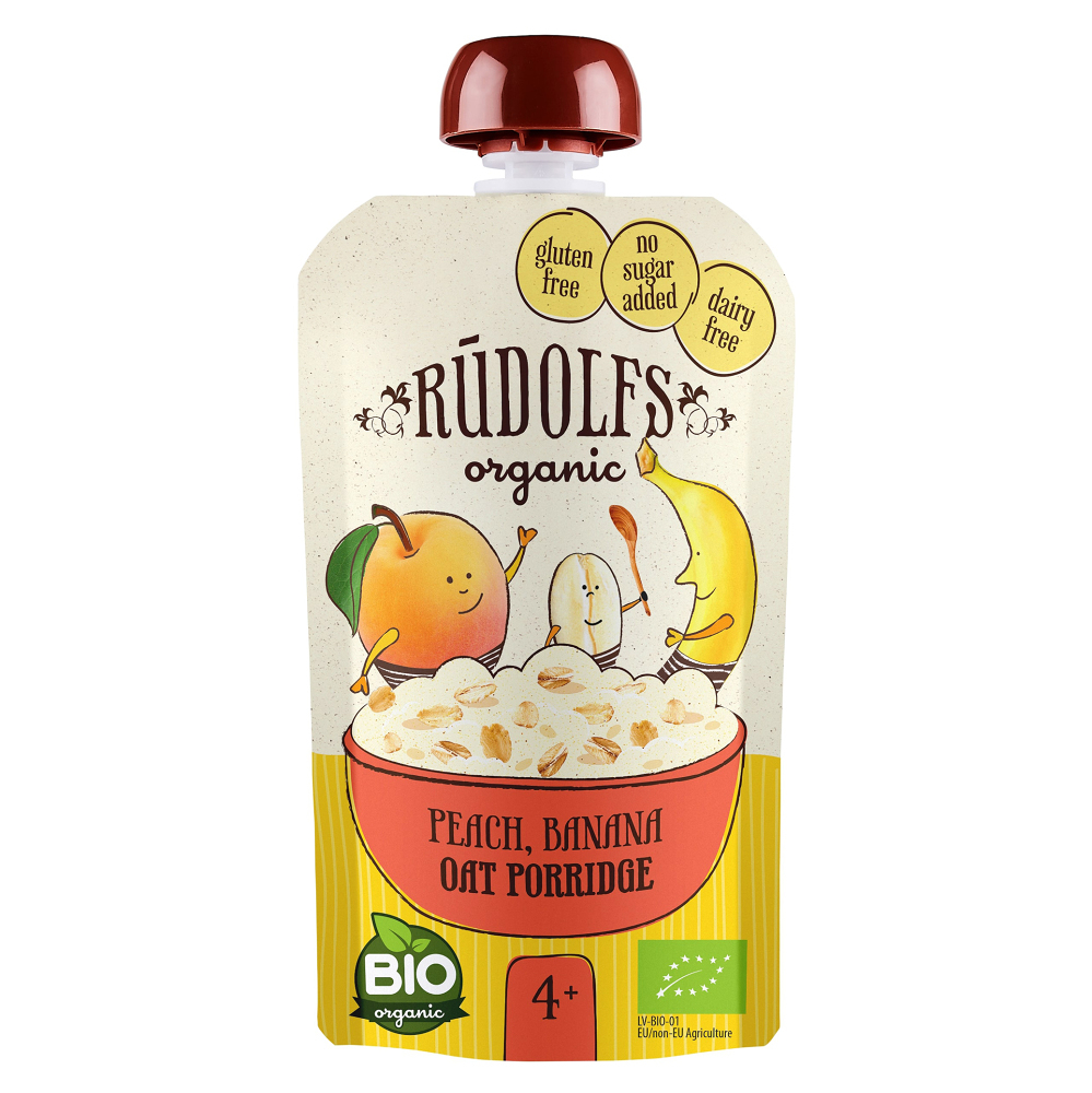 Rudolf’s BIO broskev, banán, celozrnná ovesná kaše detský príkrm 110 g kúpite na Mojalekaren.sk