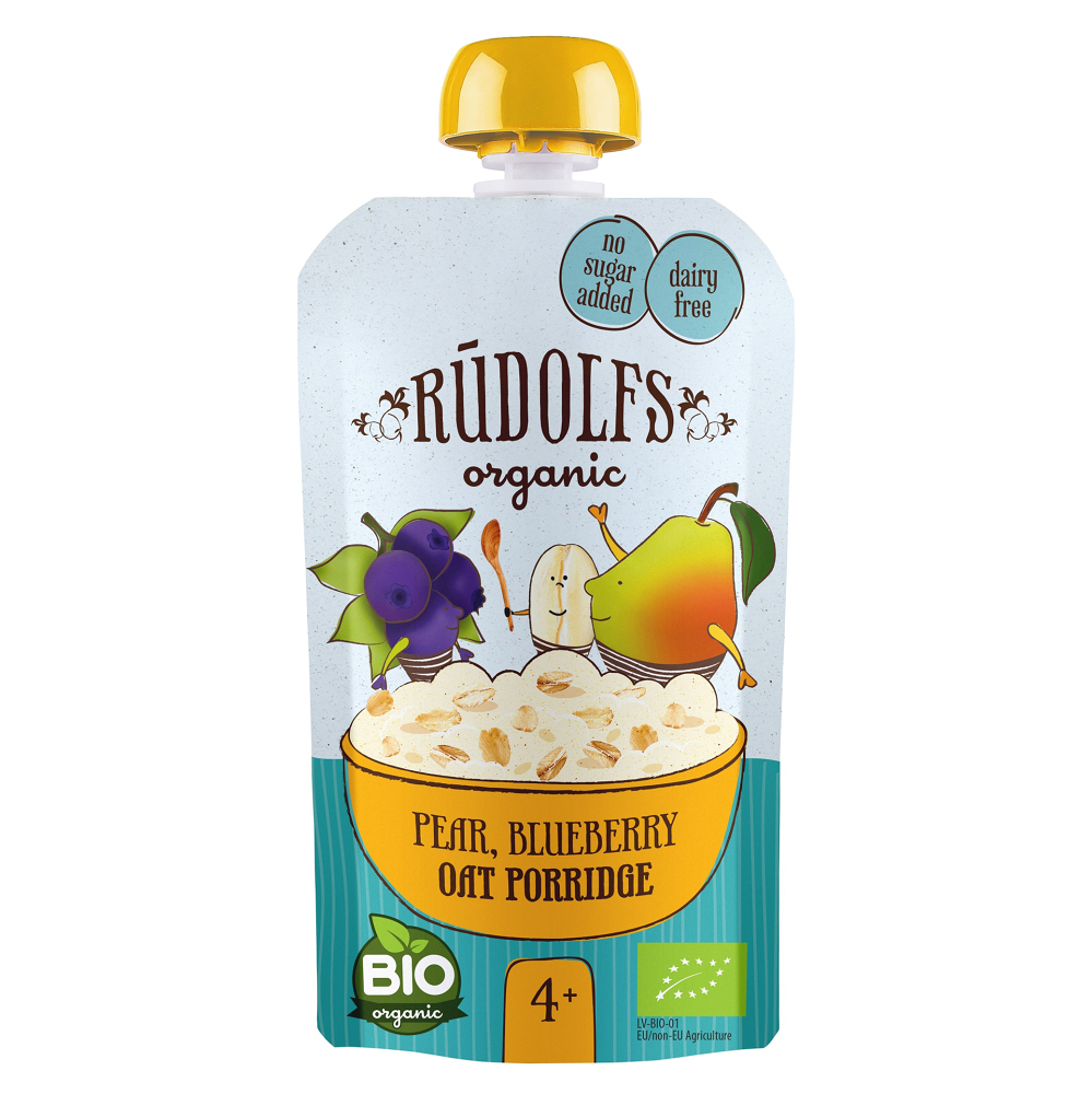 Rudolf’s BIO hruška, čučoriedka, celozrnná ovsená kaša detský príkrm 110 g
