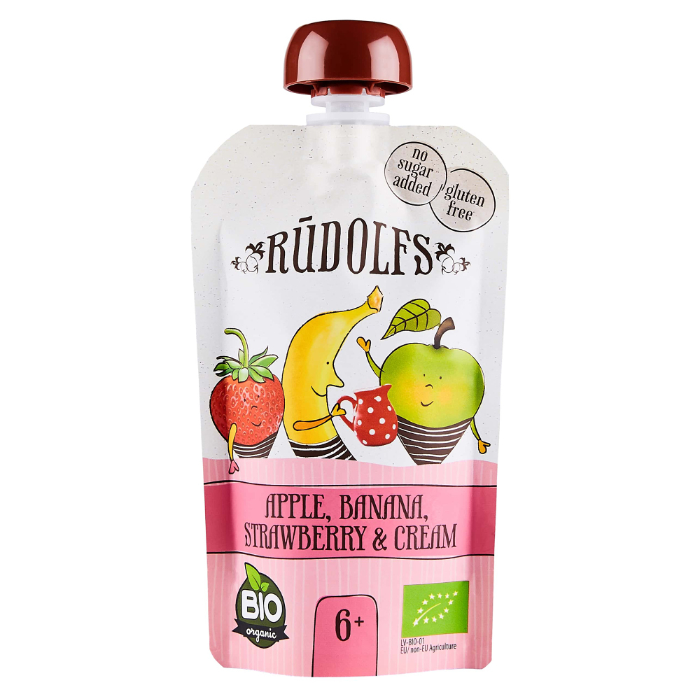 Rudolf’s BIO jablko, banán, jahoda so smotanou detský príkrm 110 g
