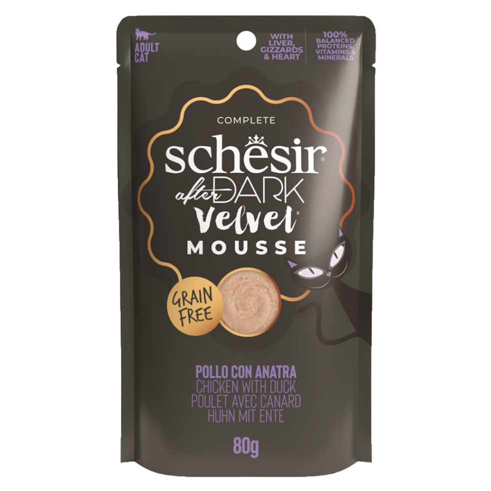 E-shop SCHESIR After Dark Velvet Mousse vrecko pre mačky kura a kačica 80 g