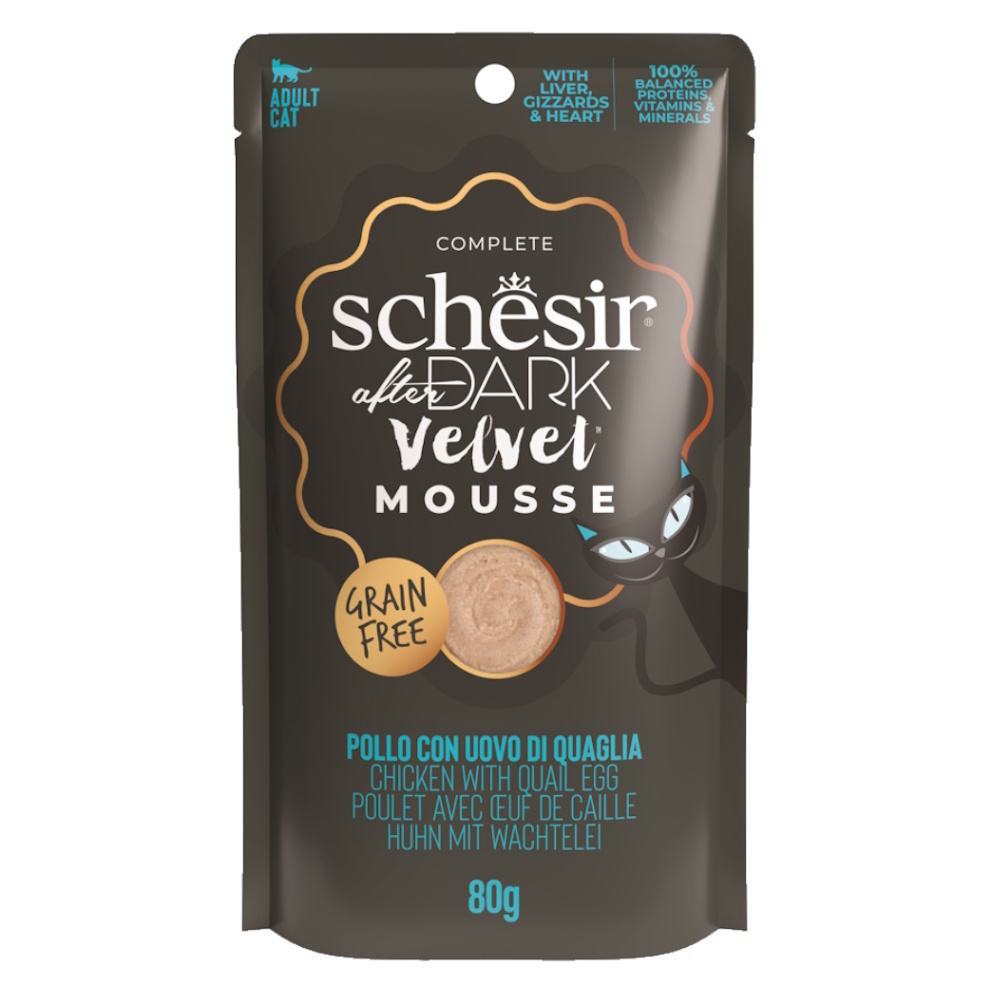 E-shop SCHESIR After Dark Velvet Mousse vrecko pre mačky kura a vajcia 80 g