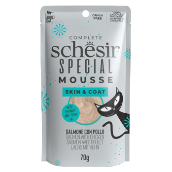 SCHESIR Special Mousse Skin&Coat kapsička pre mačky losos a kura 70 g