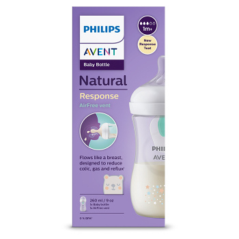 PHILIPS AVENT Fľaša Natural Response s ventilom AirFree 260 ml, 1m+, medveď