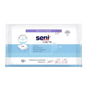 SENI Care Vlhčené obrúsky vitamínom E a allantoin 10 ks (Inkontinenčná kozmetika a pomôcky) - Intímne, Jednorázové, vyšetrovacie, Hygienické