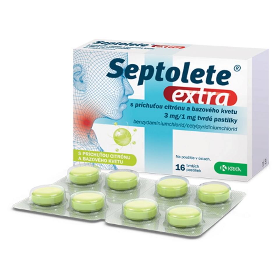 SEPTOLETE Extra príchuť citrón a bazový kvet 3 mg/1 mg 16 pastiliek kúpite na Mojalekaren.sk