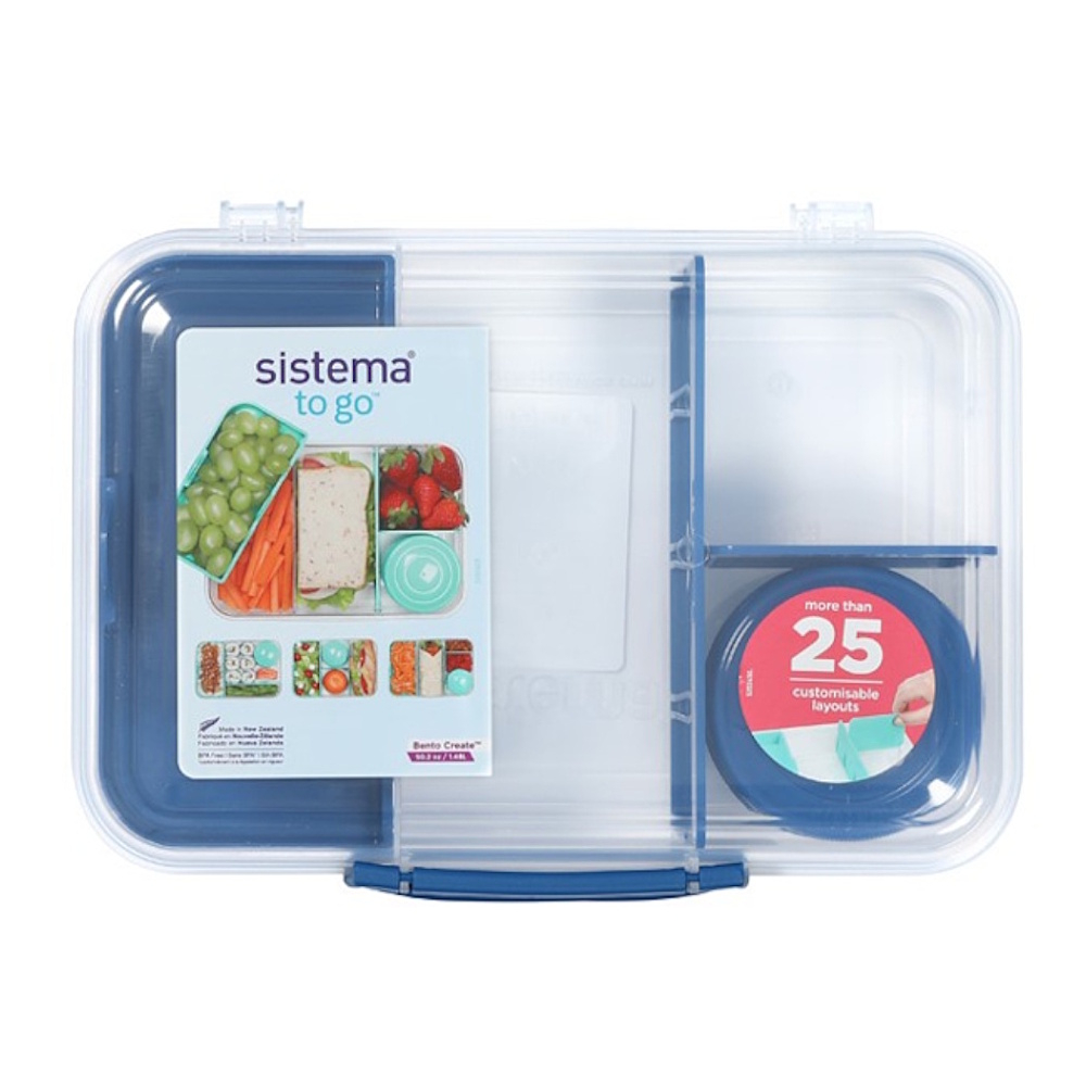 E-shop SISTEMA To Go Trojkomorová krabička s nádobou a miskou modrá 1,48 l