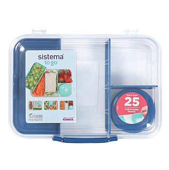 SISTEMA To Go Trojkomorová krabička s nádobou a miskou modrá 1,48 l (Boxy na jedlo)