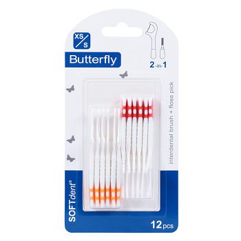 SOFTDENT Butterfly Medzizubná kefka + špáradlo XS/S 12 kusov (Medzizubné kefky)
