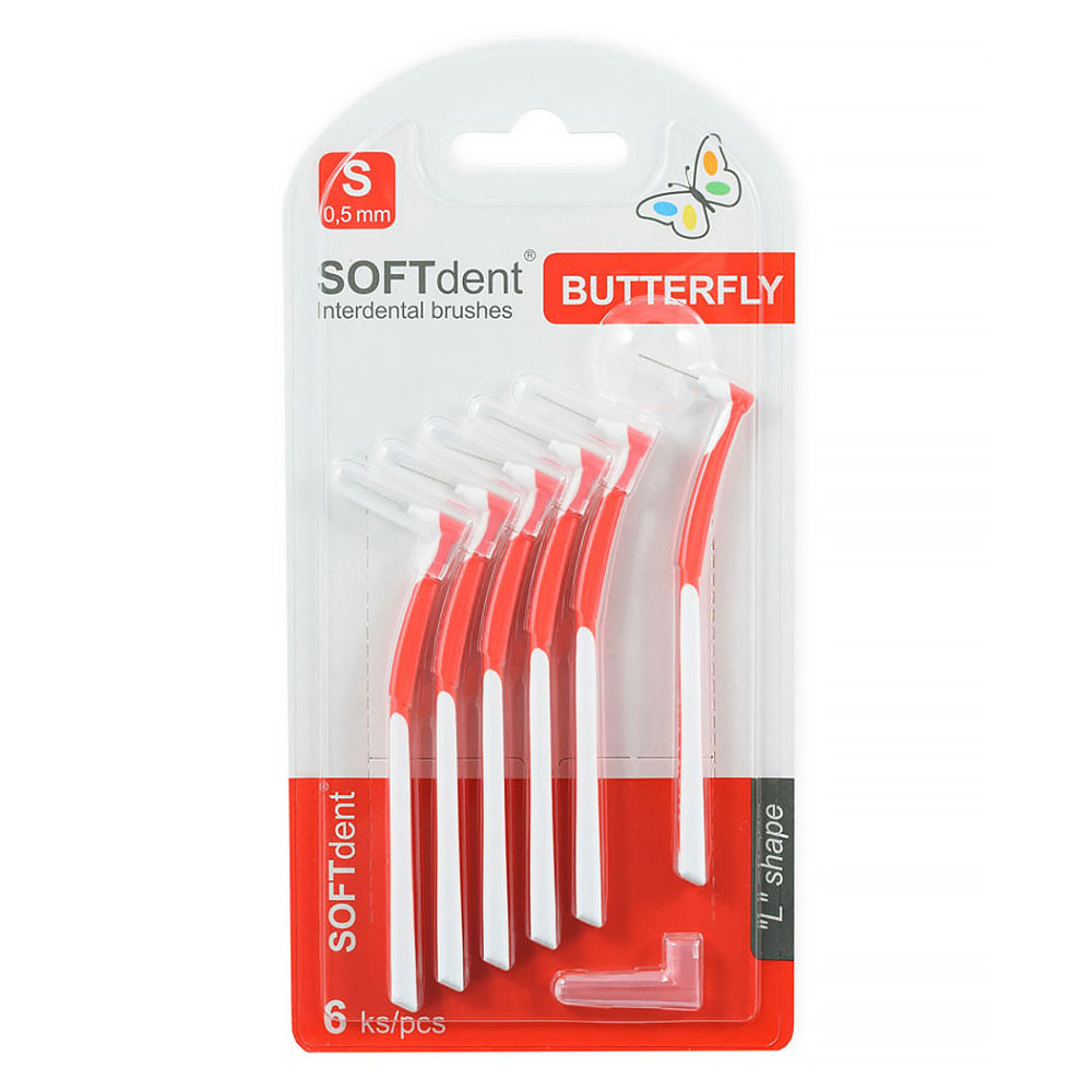 SOFTDENT Butterfly medzizubná kefka zahnutá S 6 ks