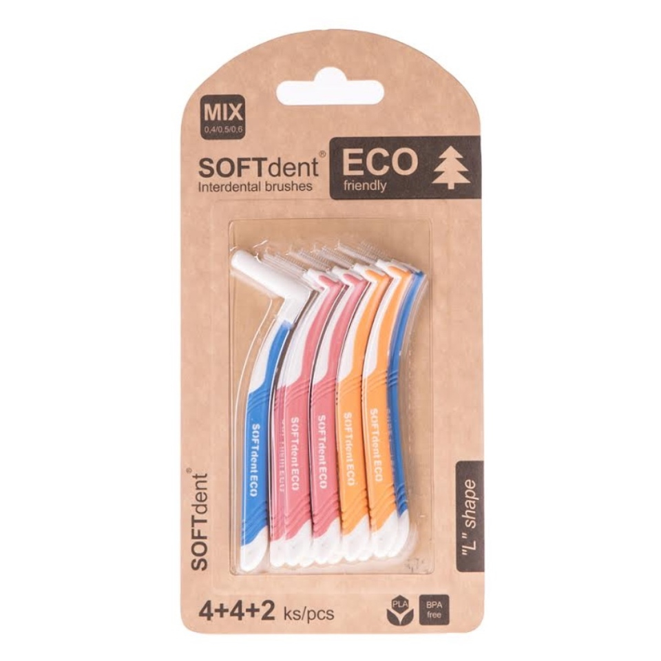 SOFTDENT ECO Medzizubná kefka zahnutá MIX 10 ks