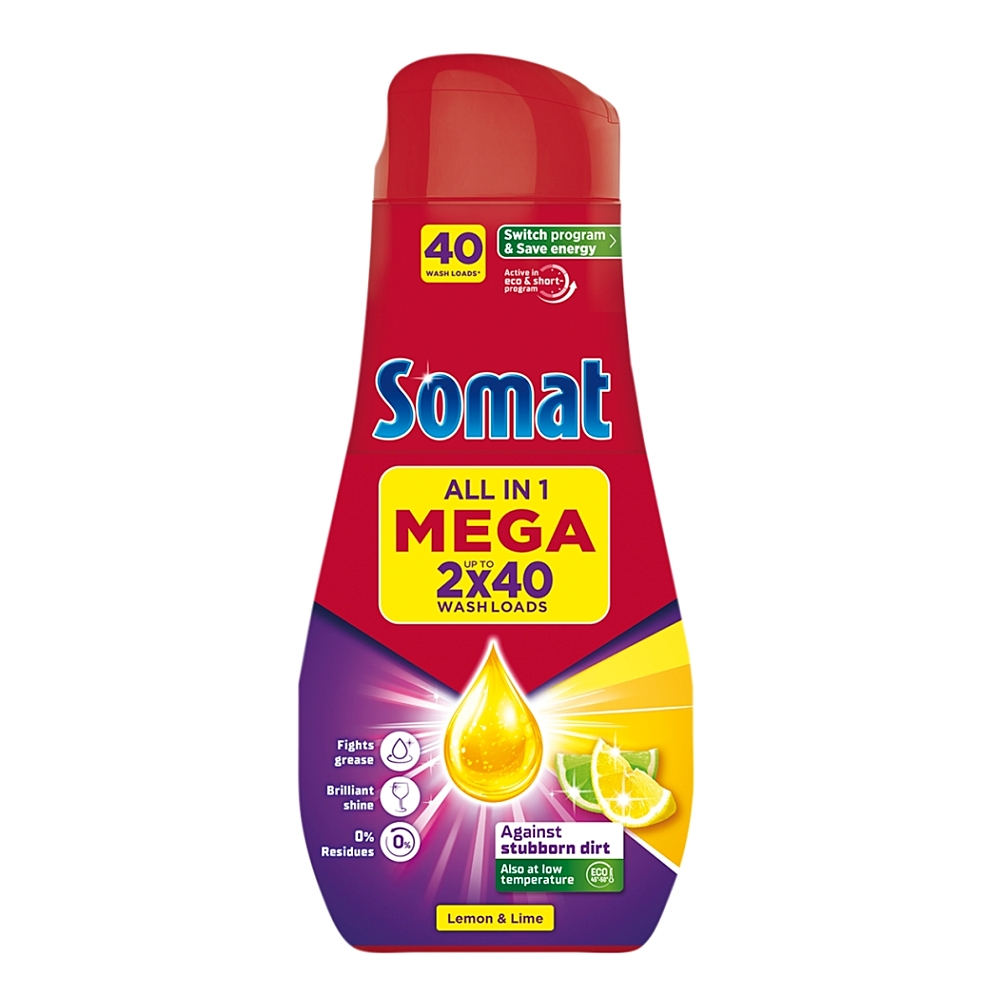 SOMAT All-in-1 Gél do umývačky Lemon & Lime 2 x 720 ml 80 dávok