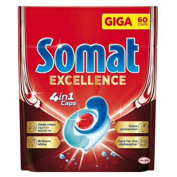 SOMAT Excellence 4in1 Kapsuly do umývačky 60 kusov () - Čistiace