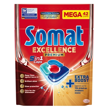 SOMAT Excellence Premium 5in1 Kapsule do umývačky 42 kusov () - Čistiace