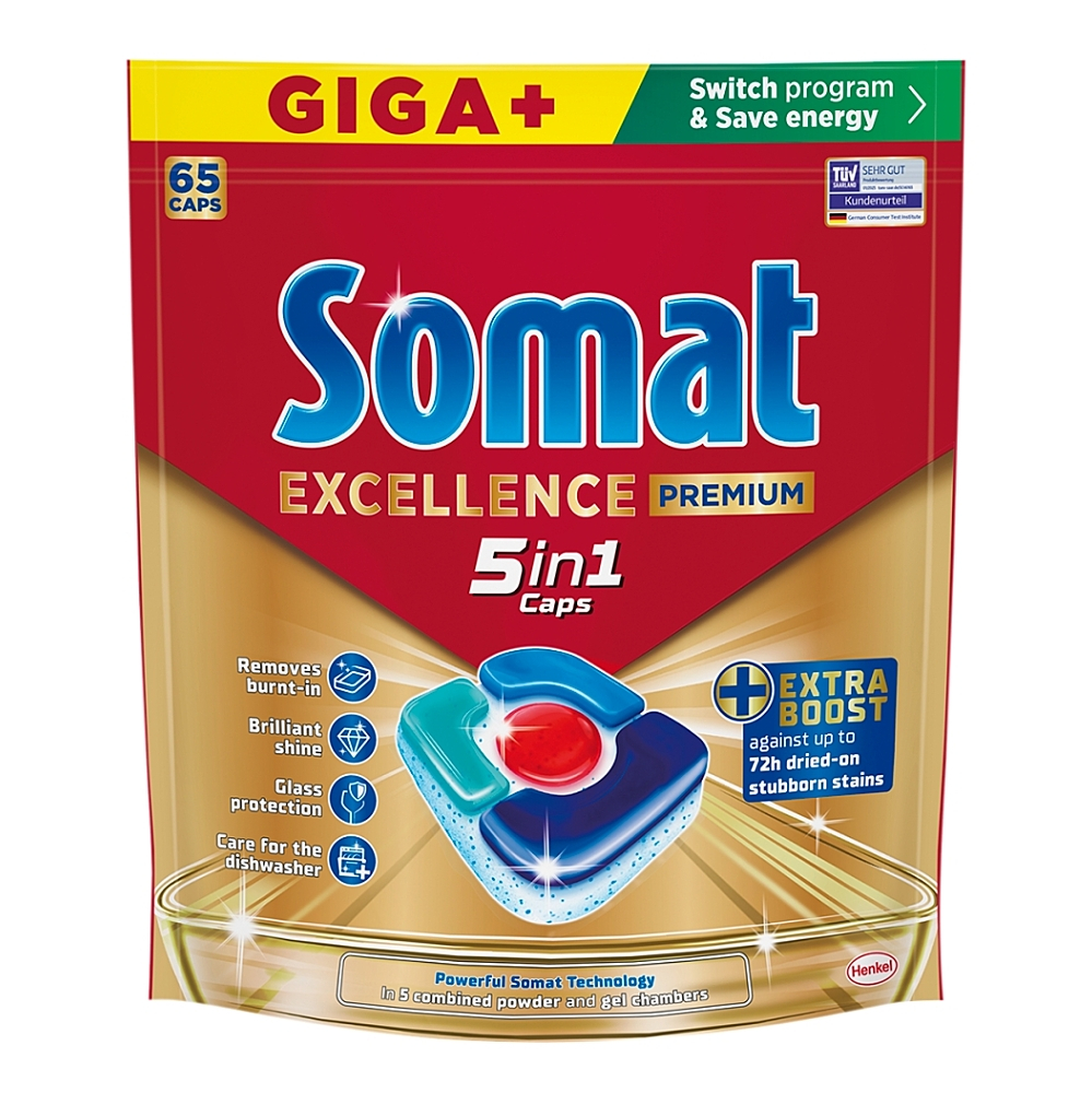 SOMAT Excellence Premium 5in1 Kapsuly do umývačky 65 kusov