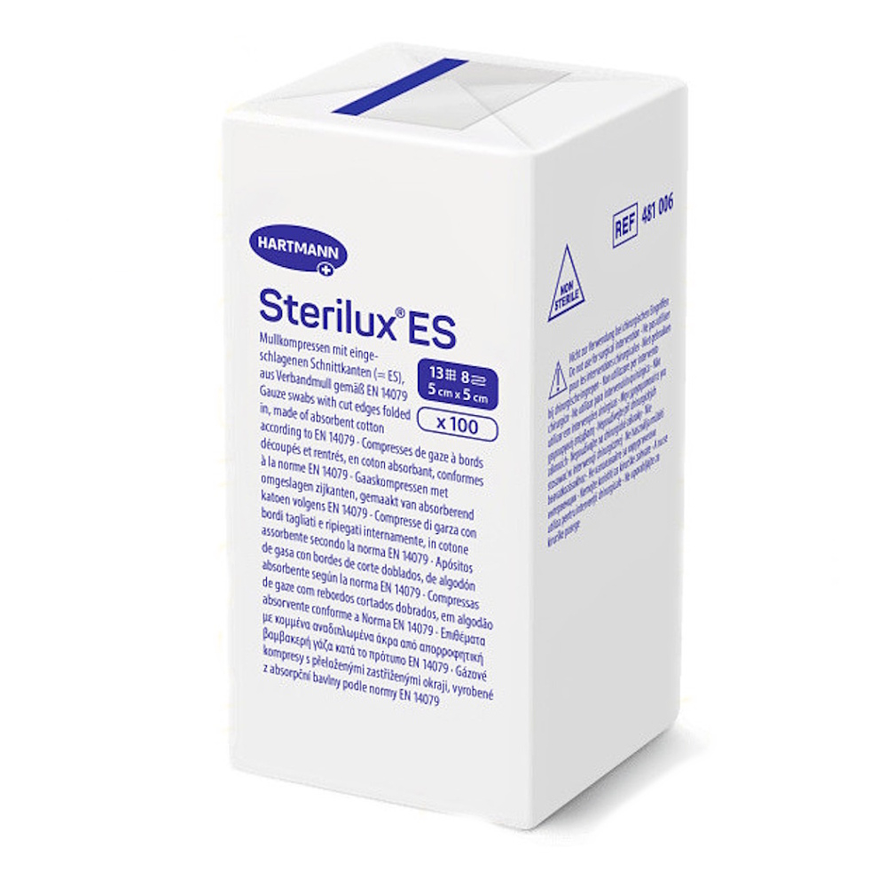 STERILUX ES kompres nesterilný so založenými okrajmi 13 vlákien 8 vrstiev (5cmx5cm) 100 ks
