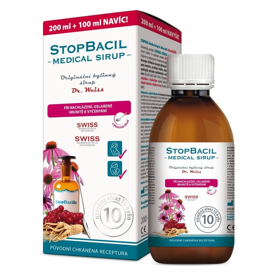 Dr.Weiss STOPBACIL Medical sirup bylinný sirup pri chrípke a prechladnutí 300 ml