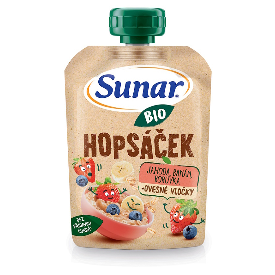 SUNAR Ovocné vrecko hopsáčik jahoda, banán, čučoriedka a ovsené vločky BIO 100 g kúpite na Mojalekaren.sk