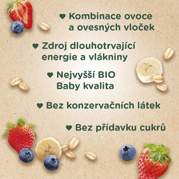 SUNAR Ovocné vrecko hopsáčik jahoda, banán, čučoriedka a ovsené vločky BIO 100 g