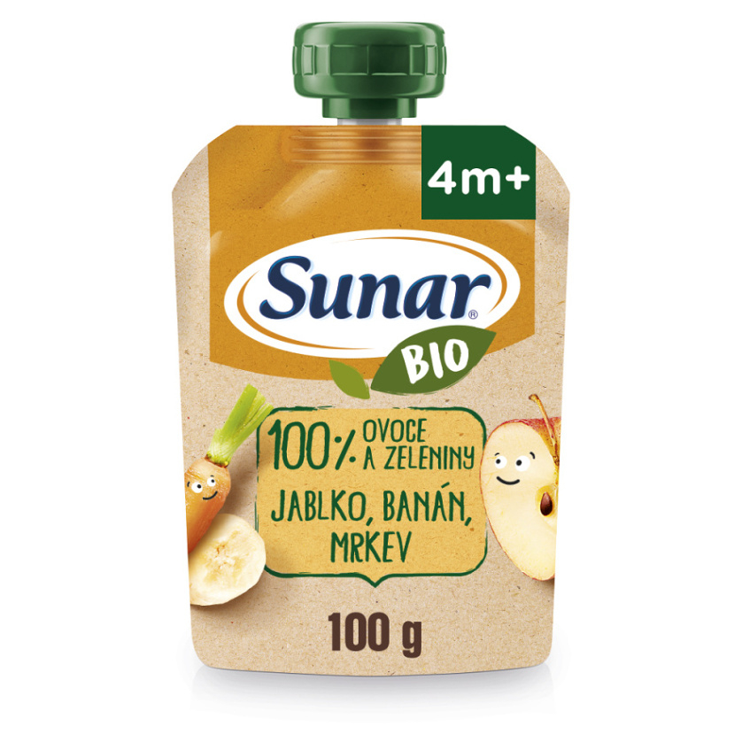 SUNAR Ovocné vrecko jablko, banán, mrkva 4m+ BIO 100 g