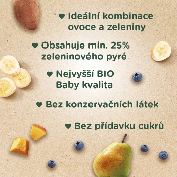 SUNAR Ovocné vrecko zmiešavač banán, hruška, tekvica, batáty a čučoriedky BIO 100 g (Ovocné príkrmy) - BIO, Ekologické - obrázok 4/4