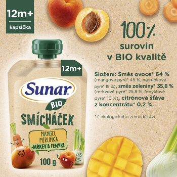 SUNAR Ovocné vrecko mango, marhuľa, mrkva, fenikel BIO 100 g