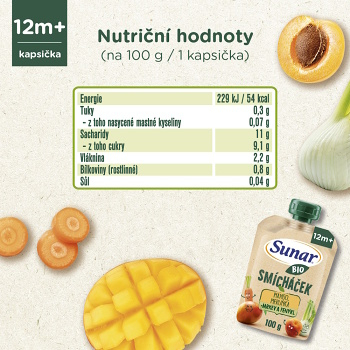 SUNAR Ovocné vrecko mango, marhuľa, mrkva, fenikel BIO 100 g