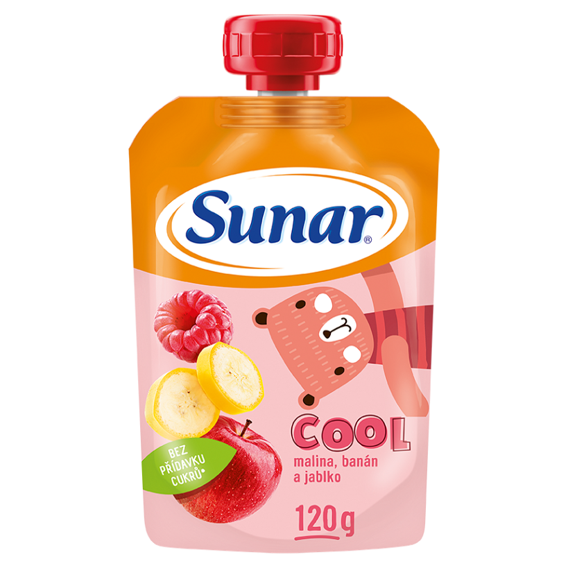 SUNAR Cool ovocná kapsička malina banán jablko 12 m+ 120 g kúpite na Mojalekaren.sk