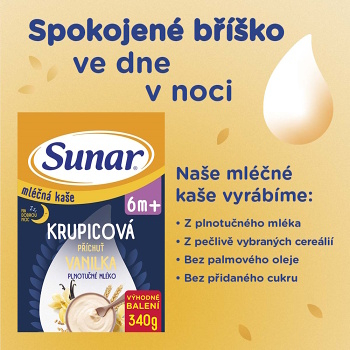 SUNAR Mliečna krupicová kaša vanilka na dobrú noc 6m+ 340 g