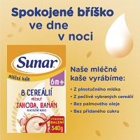 SUNAR Mliečna kaša 8 cereálií jahoda banán 6m+ 340 g