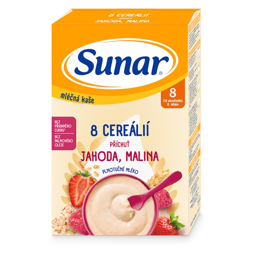 SUNAR Mliečna kaša 8 cereálií jahoda malina 8m+ 210 g kúpite na Mojalekaren.sk