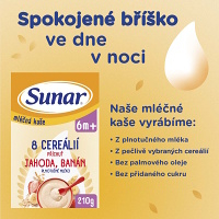 SUNAR Mliečna kaša 8 cereálií jahoda banán 6m+ 210 g