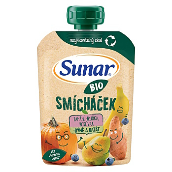 SUNAR Ovocné vrecko zmiešavač banán, hruška, tekvica, batáty a čučoriedky BIO 100 g (Ovocné príkrmy) - BIO, Ekologické
