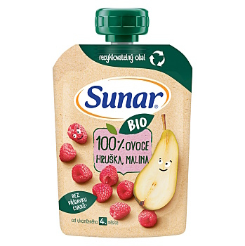 SUNAR Ovocné vrecko hruška, malina 4m + BIO 100 g (Desiatové kapsičky) - BIO, Ekologické