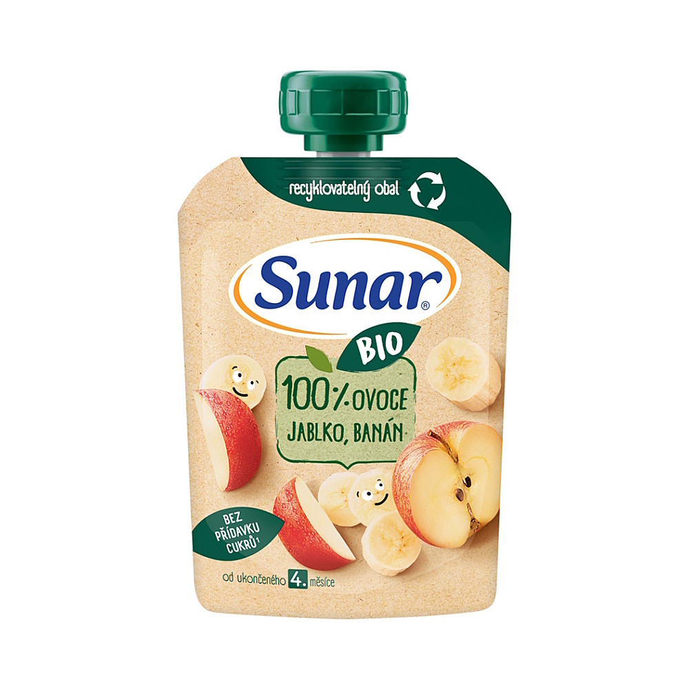 SUNAR BIO ovocné vrecko jablko, banán 100 g 4m+ kúpite na Mojalekaren.sk