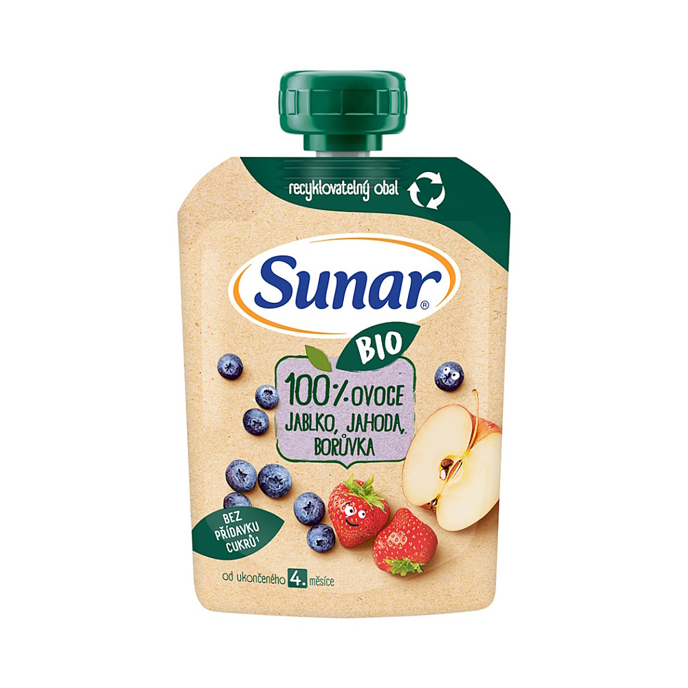 SUNAR Ovocné vrecko jablko, jahoda, čučoriedka 4m+ BIO 100 g kúpite na Mojalekaren.sk