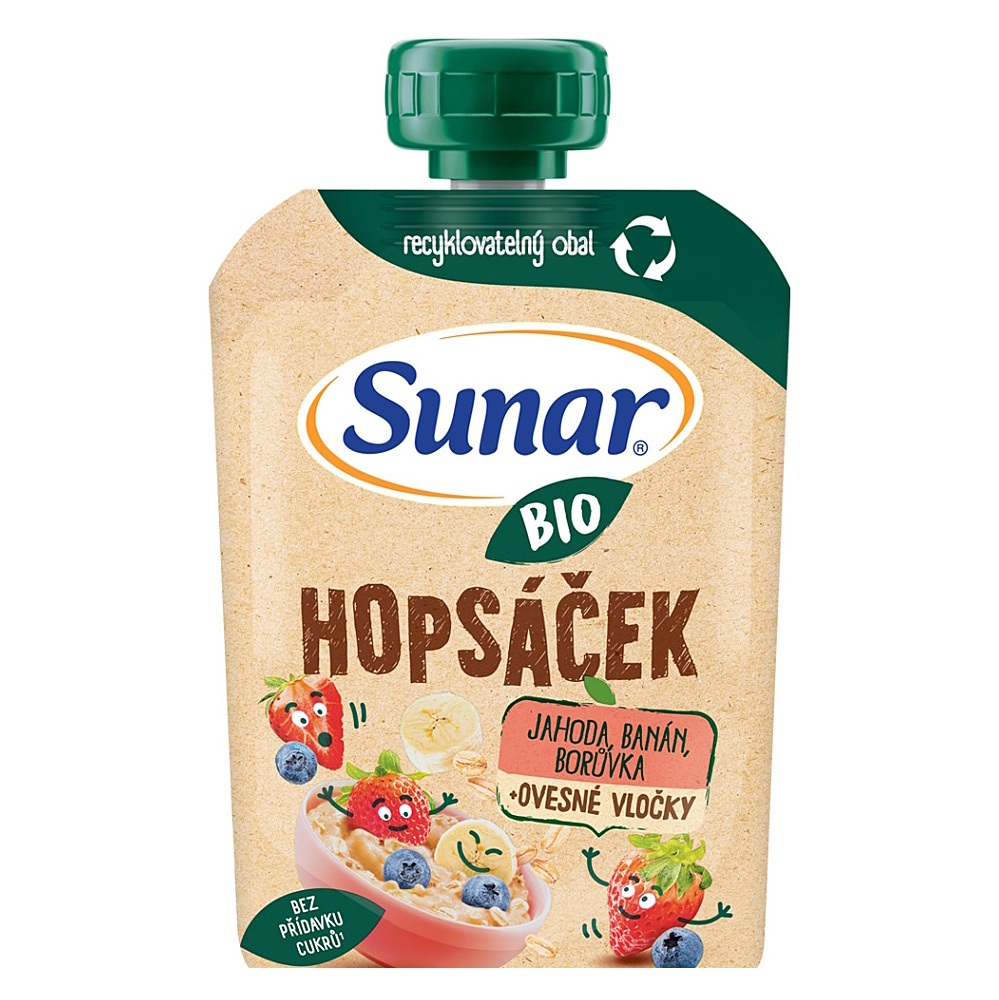 SUNAR Ovocné vrecko hopsáčik jahoda, banán, čučoriedka a ovsené vločky BIO 100 g kúpite na Mojalekaren.sk