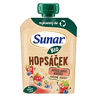 SUNAR Ovocné vrecko hopsáčik jahoda, banán, čučoriedka a ovsené vločky BIO 100 g