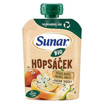 SUNAR Ovocné vrecko mango, banán, hruška a ovsené vločky BIO 100 g (Ovocné príkrmy) - BIO, Ekologické